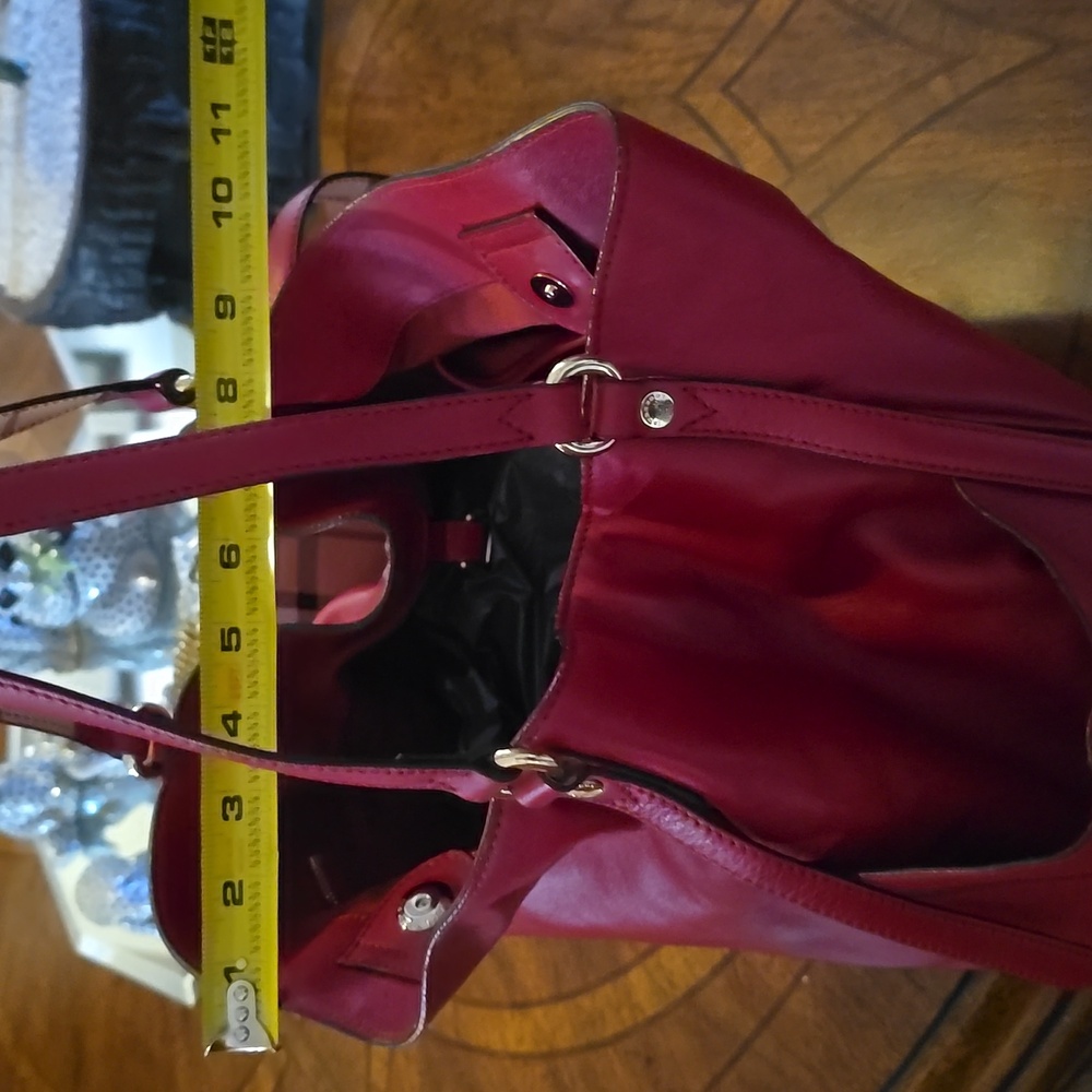 Burberry Red Leather Shoulder Bag with Check Trim - Picture 10 of 16
